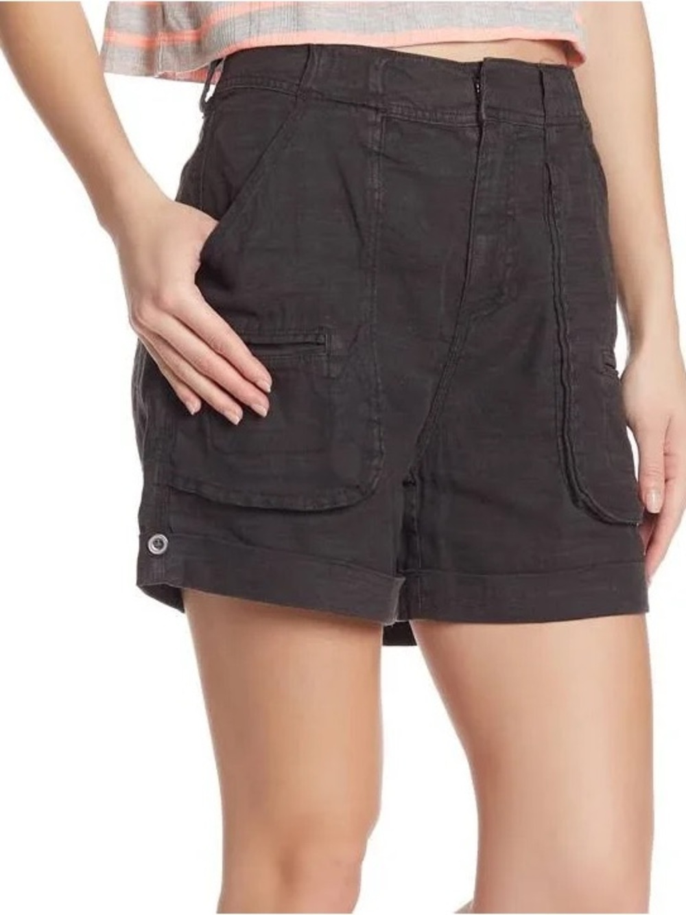 Splendid Black Cargo Shorts with Front Patch Pockets (27)